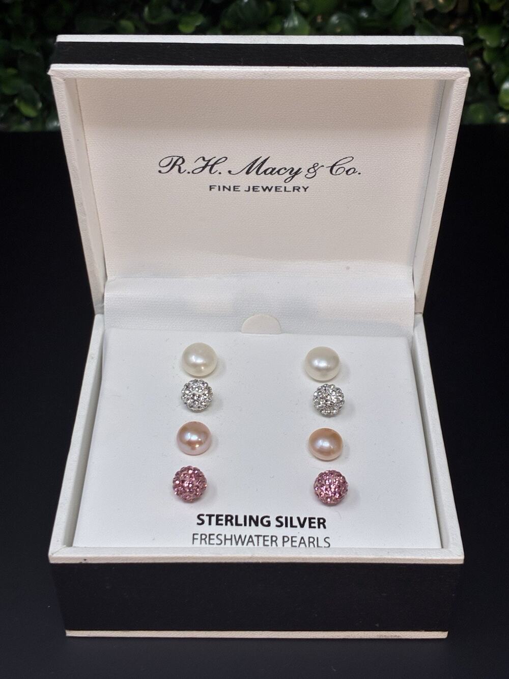 R.H. Macy's 4-Pc. White/Dyed Pink Freshwater Pearl/ Crystal Fireball Set, Silver